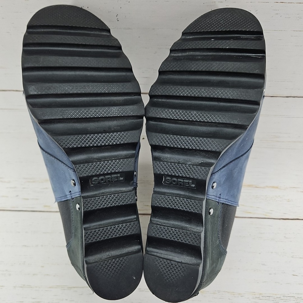 Sorel Lea Wedge Chelsea Womens 10 Blue Black Leather Ankle Boots NL2704-464 - Picture 9 of 10
